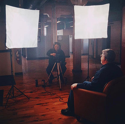 Behind the scenes of a video interview shoot